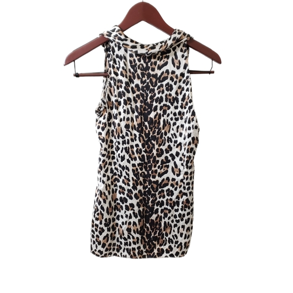 WHBM 100% Silk Leopard Print Sleeveless Blouse Sz XS Animal Print Mobwife - Picture 3 of 9